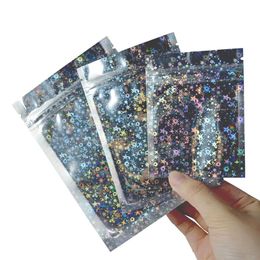 Reclosable Star Holographic Ziplock Bags Small Makeup Cosmetic Laser Plastic Aluminium Foil Zip Lock Package Bags 100pcs299q