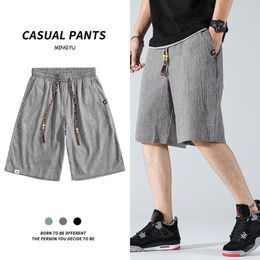Summer Men's Cotton Linen Breeches Shorts Pants Men Breathable Solid Color Casual Bermudas Beach Short Male Plus Size M-5XL