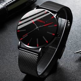 Wristwatches Minimal Mens Watch Fashion Slim Simple Business Stainless Steel Mesh Band Quartz relojes para hombres 230724