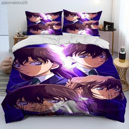 Detective Conan Cartoon Anime Comforter Bedding Set Duvet Cover Bed Set Quilt Cover case King Queen Size Bedding Set Kids L230704