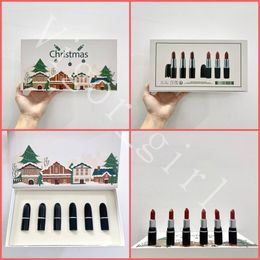 M Brand Lipstick 6pcs/box Christmas Gift Box Lipstick Set Bullet Classic Lipgloss Matte Shimmer Lip Makeup Girl Beauty Cosmetics Mini Size So Cute Valentine's Gift New