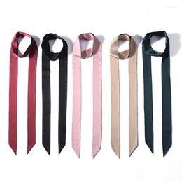 Scarves Korean Solid Color Long Silk Scarf Female Summer Satin Multifunction Headband Tied Bag Floating Neck Ribbon Belt M14