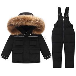 Down Coat Girl Clothes Kids Snowsuit Baby Winter Warm Down Jackets Children Clothing Set 2PCS Boys Thicken Hooded Coats Jumpsuit Overalls HKD230725