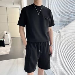 Men's Tracksuits 2Pieces Summer Sets Simple All Match Loose Casual Short Sleeve T Shirts And Knee Length Shorts Black/White/Gray 3XL