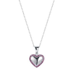 2023 Korean Style Sterling Silver 925S Love Pink Micro Diamond Pendant Simple Sweet Salt Collar Chain Cute Necklace Girl