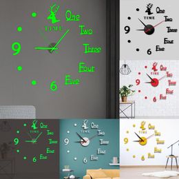 Wall Clocks 3D Luminous Clock Frameless DIY Digital Sticker Art