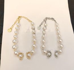 Luxury Designer Women Charm Jewellery Chain Bracelets Brand Letter Steel Seal Brass Material Bracelet Crystal Rhinestone Pearl Chains Wristband Wedding Christmas