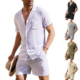 Men's Tracksuits 2023 Summer Men Collar Solid Shorts Sleeve Pants Casual Set Button Four Sides Stretch Shirt Clothing