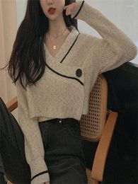 Women's Sweaters Black And White Stitching Knitted Cardigan V-neck Loose Fitting Korean Fashion Y2K Harajuku Street Top Short Vintage