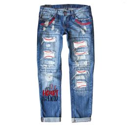 Women's Jeans Straight Leg Women Ripped Boyfriend Distressed Stretch Denim Trousers Patchwork With Floral Print Patch