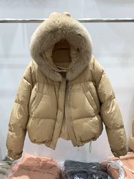 Women's Down Parkas 2023 Women Winter Fashion White Duck Down Jackets Female Real Big Fur Collar Hooded Coats Ladies Short Loose Overcoats HKD230725