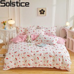 Solstice Home Textile Girl Boy Kids Bedding Set Red Cherries Duvet Cover Sheet case Woman Adult Beds Sheet King Queen Full L230704