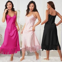 Women's Sleepwear Women Nightgowns Tassels Nightwear Thin V-neck Braces Skirt Ladies Lingerie Homewear Long Sleepdress Four Seasons