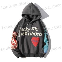 Men's Sweatshirts Clothing Lucky me I see Ghosts Print Hoodie Mens Women Designer Pullover Autumn Winter T230725