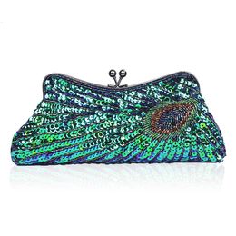 Evening Bags Vintage Luxury Womens Bag Handmade Beaded Bling Sequin Peacock Ladies Day Clutches Wedding Party Prom Handbags Purses 230725