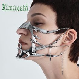 Party Masks Kimitoshi Mechanical Power Design Profiled Face Decoration Tassel Cos Mecha Mask Lip Ring Earrings High Sense Men and Women 230724