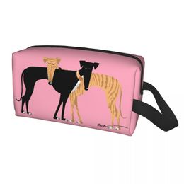 Greyhound Dog Cosmetic Bag Women Kawaii Big Capacity Head Rest Brindle Hound Makeup Case Beauty Storage Toiletry Bags