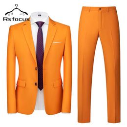 Men's Suits & Blazers Rsfocus Arrival Orange Men Suit Set Formal Wedding For Slim Fit Groom Tuxedo Jacket With Pants 2 Piece 2275