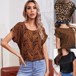 Women's T Shirts Women Loose Leopard Print T-Shirt Spring Summer 2023 Fashion Tops Round Neck Short Sleeve Blouse