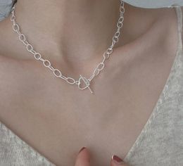 Chains Simple Silver Plated Necklaces Hollow Out Ot Buckle Retro Heart Necklace For Women Fashion Jewellery