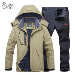 Skiing Jackets TRVLWEGO Winter Ski Suit Men Windproof Waterproof Snowboard Jacket and Pants Outdoor Super Warm 2 in 1 Thermal Fleece Snow Coat 230725