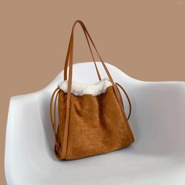 Evening Bags Winter Cashmere Women's Shoulder Bag Frosted Stitched Plush Drawstring Large Capacity Handbag Fashion