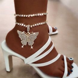 2pcs Set Gothic Hip Hop Uzi Gun Pendant Anklets for Women Shiny Rhinestone Ankle Bracelet 2023 Barefoot Chain Jewelry 230719