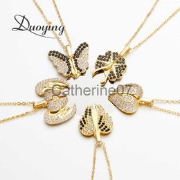 Pendant Necklaces DY Custom Butterfly Pendatn Necklace Openable Personalized Letter Name Necklaces Black Zirconia Custom Necklaces Jewelry J230725