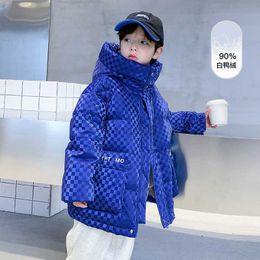 Down Coat Winter Warm Cotton Clothing Mid-length Plus Down Jacket Outdoor Thickened White Duck Down Jacket Children Plaid Cotton Clothing HKD230725