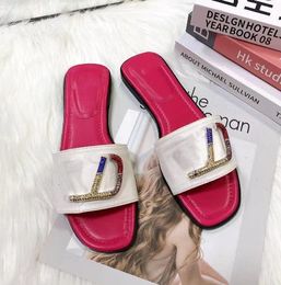 Top Quality Hardware Diamond Decorative Button Slippers Women's Sandals Summer New