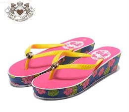 Slippers Free Shipping JUICY LOVERS Brand Fashion Summer Slippers Flat Beach Slipper Sandals Pink Flowers Sportswear Women Flip Flops L230725