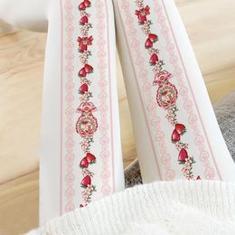 Women Socks 2023 Pantyhose Lolita Wind Girl 80D Velvet Sweet Strawberry Printed Silk Tights Wholesale R-L3