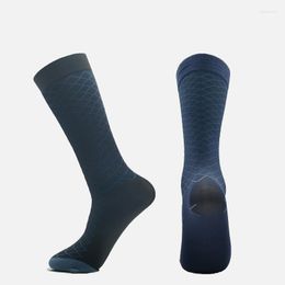 Men's Socks Design Breathable Sheer Stocking Diamond Pattern Fashion Elastic Formal Dress Middle Tube Businessmen Stockings