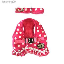 Luxury Girl Dot Pattern Design Pet Dogs Chest Harness Dog Leash Small Puppy Supplies L230620