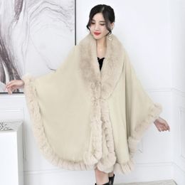 Scarves Batwing Sleeves Thick Shawl Coat Winter Long Big Faux Fur Collar Cardigan Poncho Cape Warm Women Loose Outstreet Wear
