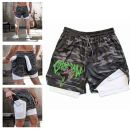 Anime Chainsaw Man Jogger Shorts Men 2 in 1 Short Pants Gyms Fitness Built-in pocket Quick Dry Beach Shorts Male Sweatpants