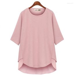 Women's T Shirts Woman Summertime Solid Color Knit Chiffon Fashion Double Hem O Neck Mid Sleeve Loose And Pack Shirt Womens Fit