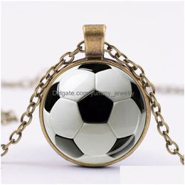 Pendant Necklaces Trendy Football Po Alloy Necklace Soccer Sport Glass Cabochon Pendants 4 Colors Crystal Chain Simple Gift For Boy Me Dhobx