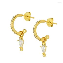 Stud Earrings 925 Sterling Silver Ear Needle Waterdrop Crystal For Women Simple Semicircle Open Circle Jewellery