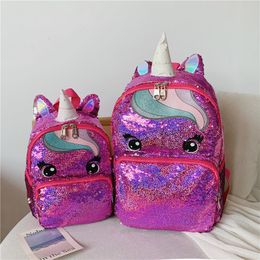 Backpacks Cute cartoon children's backpack Fashion unicorn sequin backpack Large capacity weight loss school backpack 230720