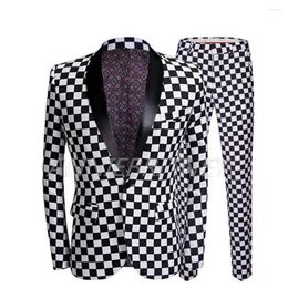 Men's Suits Tailor-Made Fashion Wedding Suit For Men Black And White Grid Slim Fit 2 Pcs Custom Made Formal Man Party Tuxedo Set