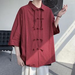 Men's Casual Shirts Cotton Linen Summer Shirt Chinese Wind Tang Short-sleeved Tops Hanfu Loose Taiji Suit T-shirt