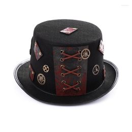 Berets Victorian Steampunk Top Hat With Small Brim Gear Gothic For Men Women Drop