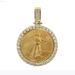 Sale Custom Gold Coin Diamond Bezel with Gra Certificate Iced Out Moissanite Diamond Pendants