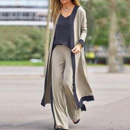 Women's Tracksuits Casual Elegant Three Piece Sets Women Comfort Solid V-Neck Sling Tops Wide Leg Pants And Long Cardigan Commuter Suits