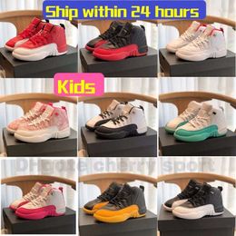 Kids Basketball Shoes jumpman 12s 12 PS Flu Game Black Deadly Pink Gym Red Athletic Sneakers Kid shoe Children Lifestyle Runner Trainers Size 4y