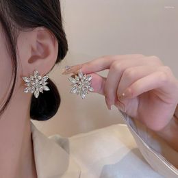 Stud Earrings Lovelink Large Simple Gold Colour Snow Flower For Women Fashion Transparent Crystal Girls Elegant Jewellery