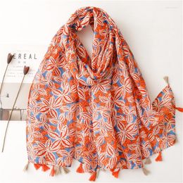 Scarves Spring And Summer Sweet Fresh Gardenia Floral Cotton Linen Scarf Voile Thin Silk Travel Shawl For Women