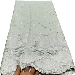 KY-5002 French High Quality Women Cotton Cloth Rhinestones Perforated Voile Fabric Latest White Dry Lace 5 Yards Ladies Wedding Party Commute Nigerian Summer 2023
