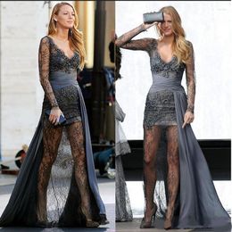 Party Dresses Dark Grey See-Trough Lace Gossip Girl Serena Prom Long Sexy Mermaid Evening Dress Delicate Trends For